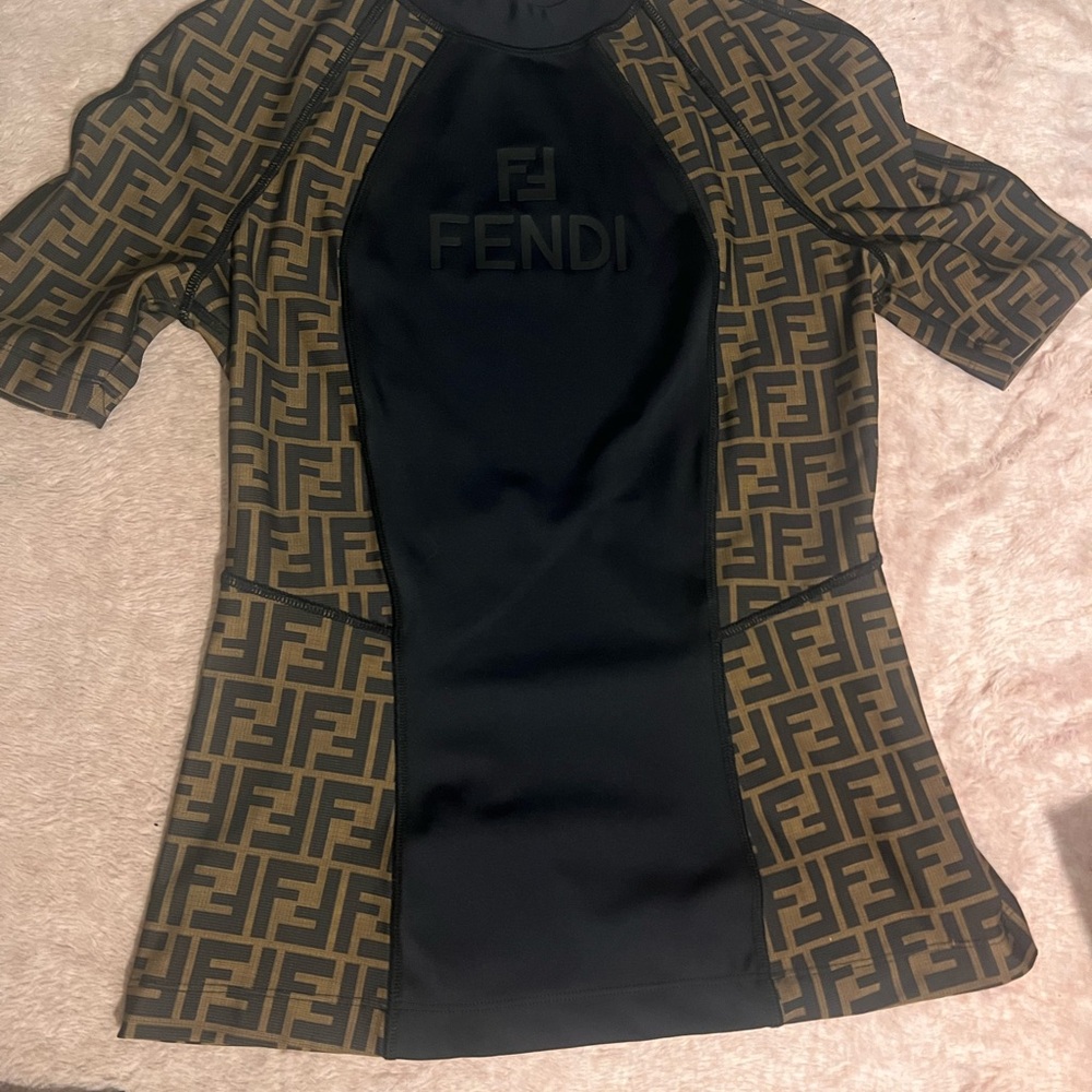 Fendi Black and Tan Logo jacquard athletic top